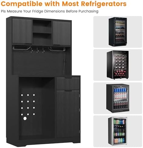 kepptory 72" Mini Fridge Cabinet with Storage, Coffee Bar Cabinet with Mini Fridge, Tall Coffee Bar Station with RGB LED Light, Wine Glass Holder, for Home Kitchen Living Room, Black - Image 6
