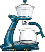 Heat-resistant Kungfu Glass Tea Set with Heater Attract Water Diversion Rotating Cover Bowl Lazy Semi-Automatic Deer Glass Teapot With 6pcs Tea Cups - Image 2
