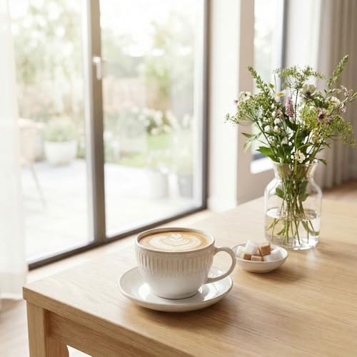 Cappuccino cup with tray, 8.5 oz. Set of 4 Ceramic Coffee Cups and Saucer Set for Latte, latte art cup, suitable for latte/cappuccino/milk/tea - Image 4