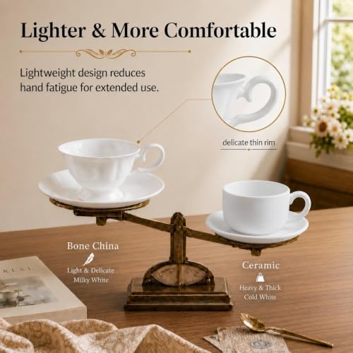 Fine Bone China Tea Cups and Saucers Set of 2, 4 oz - Image 4