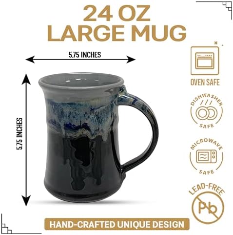 Clay in Motion Handmade Ceramic Mug 24 oz, Large Coffee Mug, Hand Painted Stoneware, Dishwasher Microwave & Oven Safe, Lead-Free, Made in USA Since 1981 (Stormy Night) - Image 2