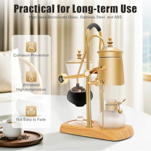 Belgian Balance Siphon Coffee Maker, Vintage Vacuum Brewer, 400ml Gold/silver Finish Brewing System, Manual Gravity Syphon Coffee Pot For Home Kitchen Gold - Image 3