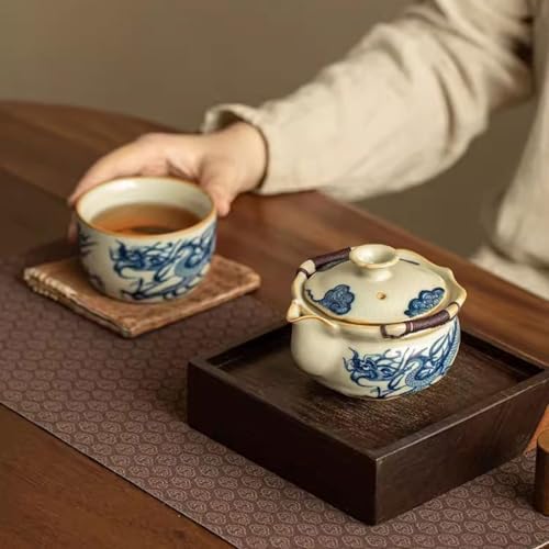 Tea Pots For Loose Tea Covered Bowl Teacup Single Blue and White Dragon Pattern Anti-scalding Hand-held Teapot Single Ceramic Teapot Tea Infuser Pot - Image 6
