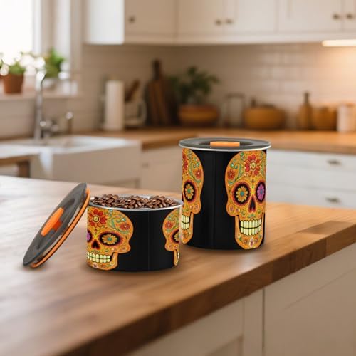 Stainless Steel Coffee Storage Containers with Airtight Lid, Sugar Skull Flower Mexican 30oz Food Storage Container Kitchen Canister for Tea, Coffee Beans, Ground, Sugar Storage - Image 7