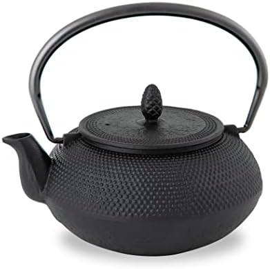 【Roji Associates】 Cast Iron Teapot, Nanbu Tekki Teapot, (ARARE - Round Type), Made in Japan, with Tea Strainer, Inner Enamel Finish, Teapot, Color pot, Open fire Ban (20.29 fl oz/Black) by NOREN