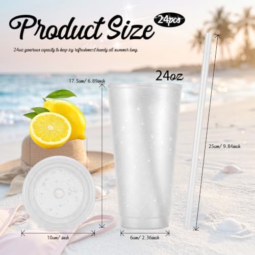 24 Pcs White Tumblers with Straw & Lid - 24oz Coffee Cups - Image 2