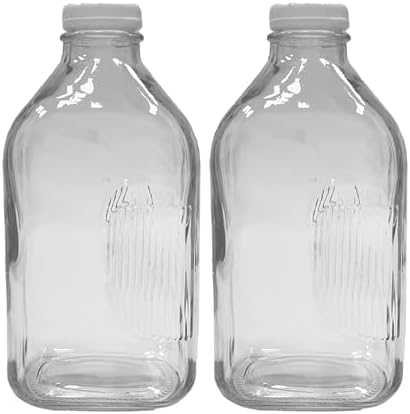 Glass Beverage Jug, 64 oz, Clear, Wide Mouth with Groove Handle and Airtight Lid (2) by ICENCOLD