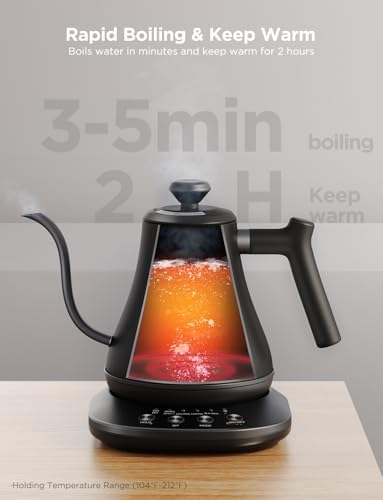 Govee Smart Electric Kettle, WiFi Variable Temperature Gooseneck Pour Over Kettle and Tea Kettle, Alexa Control, 1200W Quick Heating, 100% Stainless Steel, 0.8L, Matte Black (Pack of 2) - Image 3