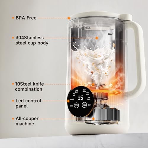 IAGREEA Nut Milk Maker Machine, 35oz Soy/Almond/Oat Milk/Juice Maker, White - Image 5