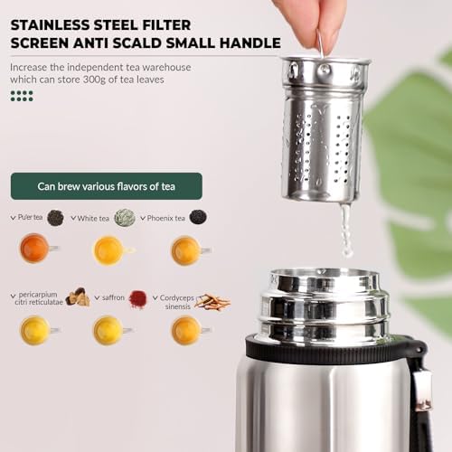 1500ml Double wall vacuum Leakproof stainless steel wide mouth insulated water bottle,tea tumbler with tea strainer infuser basket,cup and lid; travel coffee thermoses hot drinks,cold thermal flask - Image 5