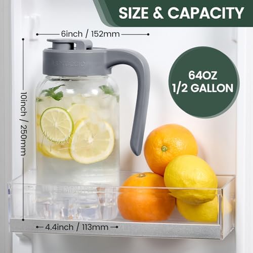 Mason Jar Pitcher, 2 pcs 64 oz (2 quart), Glass Pitcher with Lid - Image 3