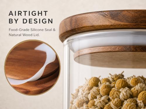 KKC HOME ACCNETS Glass Canister Set with Bamboo Rack & Scoops-39oz 3 Pack - Image 4