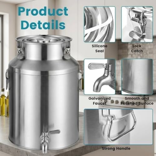 35L/9.25Gal Stainless Steel Milk Can with Spigot Beverage Water Dispenser - Image 3
