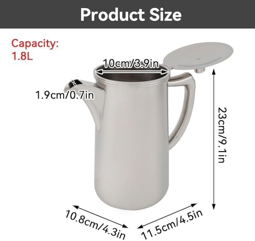 Stainless Steel Pitcher, 60.35oz 1.8 Liter Water Pitcher with Handle - Image 3