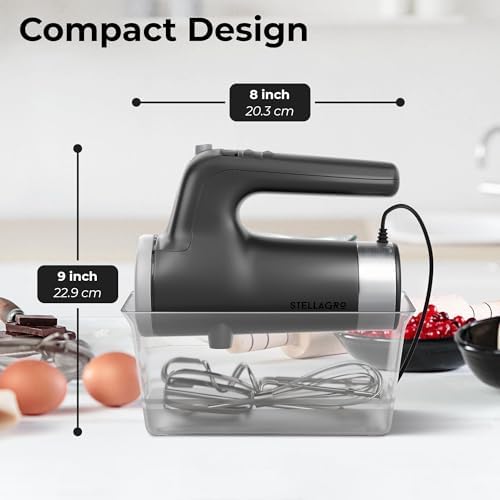 Electric Hand Mixer 350W, 9 Speed Handheld Mixer with Timer, Beaters, Whisks & Dough Hooks, Storage Case, Kitchen Mixer for Baking, Eggs, Cream, Cookie Dough & Frosting, Gray - Image 2