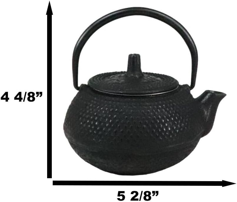Ebros Gift Small Traditional Japanese Tetsubin Black Cast Iron Teapot Imperial Hobnail Design Tea Pot 9 fl oz Capacity Personal Size Asian Fusion And Housewarming Accent Decorative Teapots - Image 3