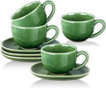 vicrays 6.5 oz Cappuccino Cups with Saucers, Set of 4, Ceramic Coffee Cup for Au Lait, Double shot, Latte, Cafe Mocha, Tea (Green) by VicraysCeramic