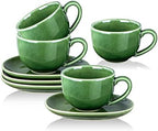 vicrays 6.5 oz Cappuccino Cups with Saucers, Set of 4, Ceramic Coffee Cup for Au Lait, Double shot, Latte, Cafe Mocha, Tea (Green) by VicraysCeramic