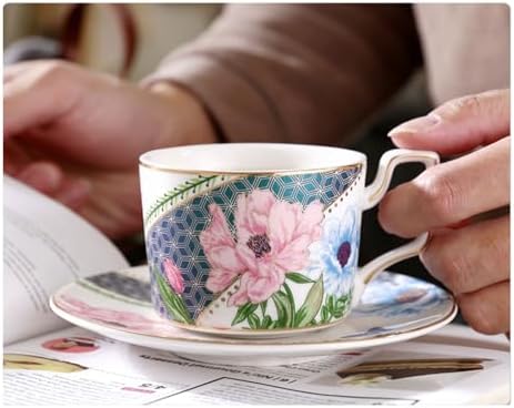 Coffee Cup Set with Saucer, Cup And Spoon, 200Ml Espresso Cups, Floral Ceramic Cups, Colorful Porcelain Coffee Mugs, Tea Cups, Mugs, Cappuccino Cups,Coffee cup f by AOPPLSOT