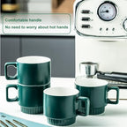 Miamolo Stackable Coffee Mugs Set of 4 with Holder Spoons 11oz Ceramic Cappuccino Cups for Espresso Latte Tea Drinks, Father's Day,Dishwasher & Microwave Safe, Green - Image 5