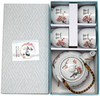 Urban Tokyo Japanese Cherry Blossom Torii Gate Design Tea Set, 22 oz Ceramic Teapot with 4 Cups, White with Bamboo Handle - Image 7