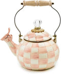 MACKENZIE-CHILDS Whistling Tea Kettle, Pink-and-White Rosy Check by Unknown