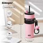 SDGA+ 24 oz Stainless Steel Tumbler with Lid and Straw, Insulated Water Bottle Leak Proof for Hot and Cold, Portable Travel Coffee Mug, Reusable Coffee Cup for Women, Pink - Image 2