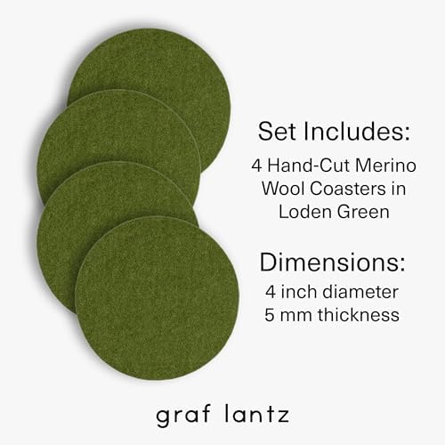 Graf Lantz - Bierfilzl Merino Wool Round Coasters Set of 4 - Loden Green (4" Circles) - Absorbs 30% of Weight - German Wool - Heat Resistant, Sustainable, & Reusable - Home Decor & Coffee Table Decor - Image 4