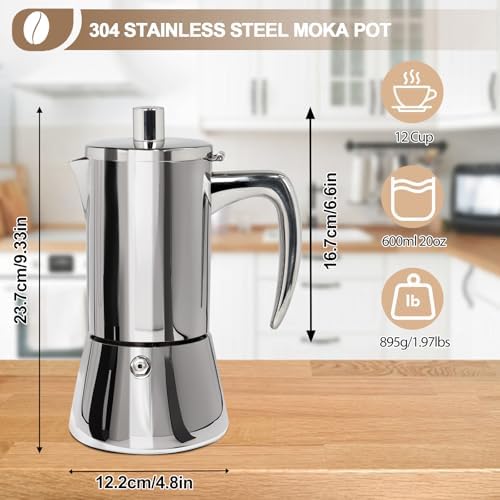 304 Thickened Stainless Steel Uncoated 12 Cup Moka Pot - Image 2