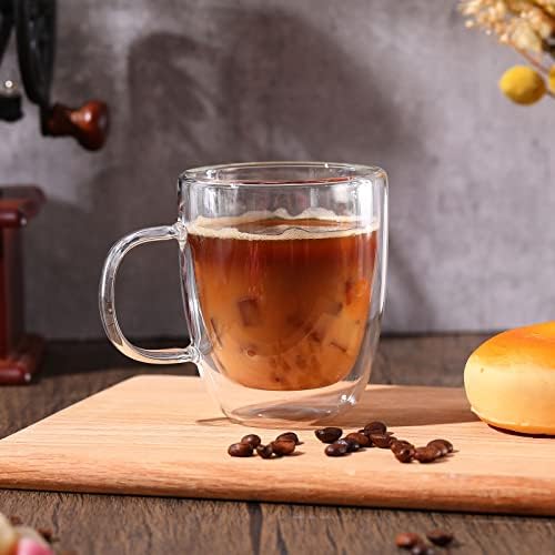 Gerrii Espresso Cups Double Walled Espresso Shot Glass with Handle Cups Insulated Clear Small Shot Glasses for Cappuccino Latte Hot Beverage (12 oz,Flat Bottom,8 Pcs) - Image 6