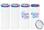 20 oz Skinny Tumblers Bulk with Lids and Straws White,4 pack by MetalyaTumblers