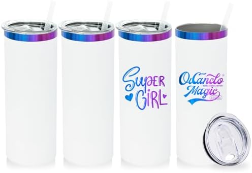 20 oz Skinny Tumblers Bulk with Lids and Straws White,4 pack by MetalyaTumblers