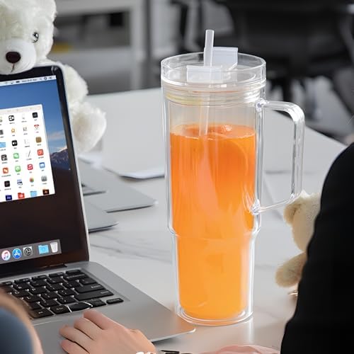 AGH 4 Pack 40 oz Double Wall Vacuum Resuable Plastic Tumbler with Handle and Straw Lid, Watter Bottle Travel Mug Cup,Classic Acrylic Tumblers - Image 7