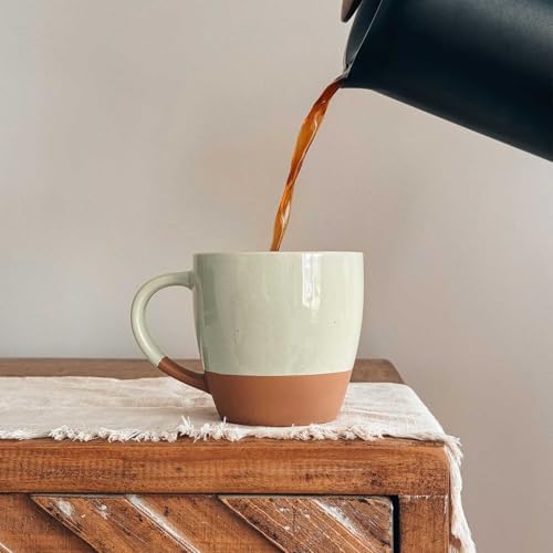 MORA Ceramic Large Latte Mug Set of 4, 16oz - Microwavable, Porcelain Coffee Cups With Big Handle - Modern, Boho, Unique Style For Any Kitchen. Microwave Safe Stoneware - Assorted Neutrals - Image 6