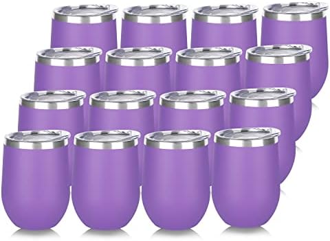 DOMICARE Stainless Steel Wine Tumbler Bulk with Lid, Personalized Insulated Tumblers Set, 12oz Travel Coffee Cups Pack of 16, Purple by VisittheDOMICARE