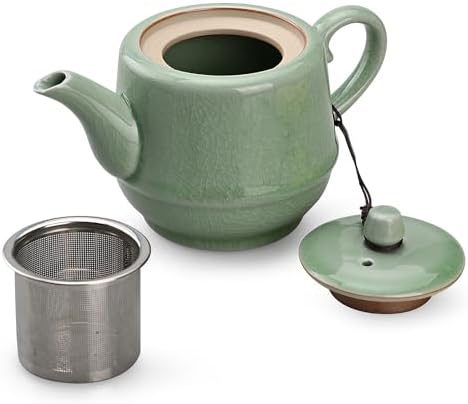 Ceramic Teapot with Infuser for Tea Coffee Milk as Gift Pink Cyan by Amoysanli