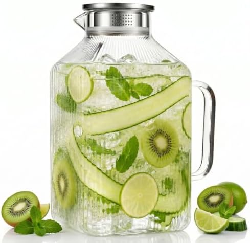 1 Gallon Glass Pitcher Thickened Square Striped Borosilicate Glass by Vekonn
