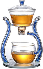 RORA Glass Teapot Set Semi Automatic Drip Rotating with Infuser Lazy Kungfu Tea pot Set (Blue) by RORA