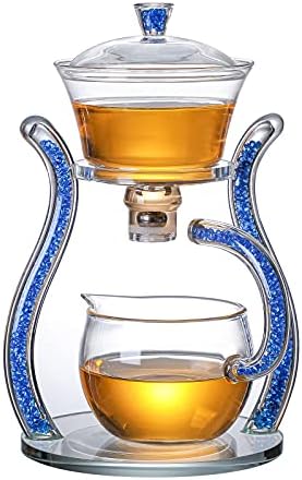 RORA Glass Teapot Set Semi Automatic Drip Rotating with Infuser Lazy Kungfu Tea pot Set (Blue) by RORA
