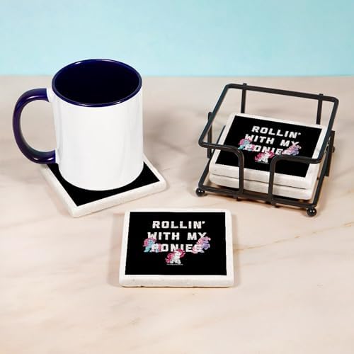 CafePress My Little Pony Rollin With My Ponies Tumbled Stone - Set of 4 Coasters Set of 4 w/holder - Image 3