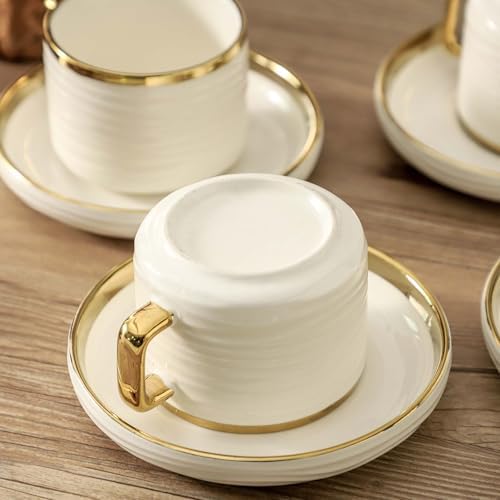 LETAOTAO Cappuccino Cups with Saucers, Coffee Mugs with Gold Trim Set of 4 - Image 6