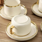 LETAOTAO Cappuccino Cups with Saucers, Coffee Mugs with Gold Trim Set of 4 - Image 6