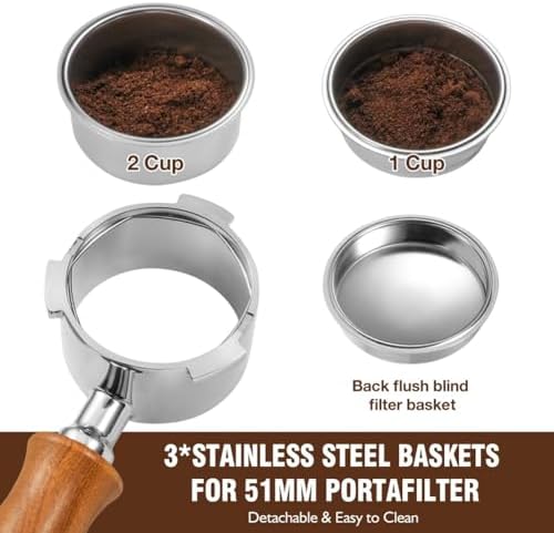 51mm Bottomless Portafilter, Professional Espresso Portafilter with Filter Basket, Screen and Espresso Dosing Funnel, - Image 4