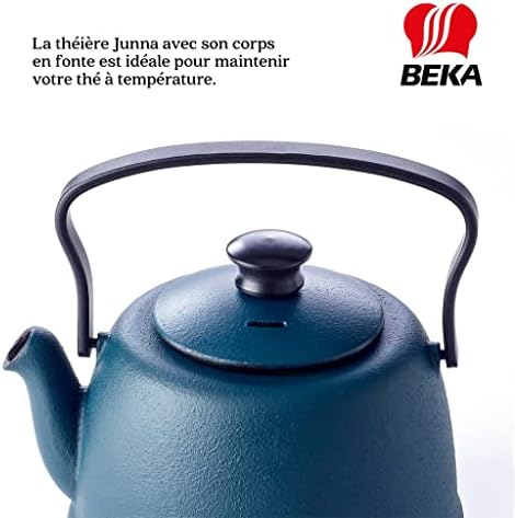 Beka Junna 1 Litre Cast Iron Tea Maker Teapot with Stainless Steel Infuser, Folding Handle and Non-Drip Pouring Spout Kettle Suitable for All Heat Sources - Ocean Colour - Image 3