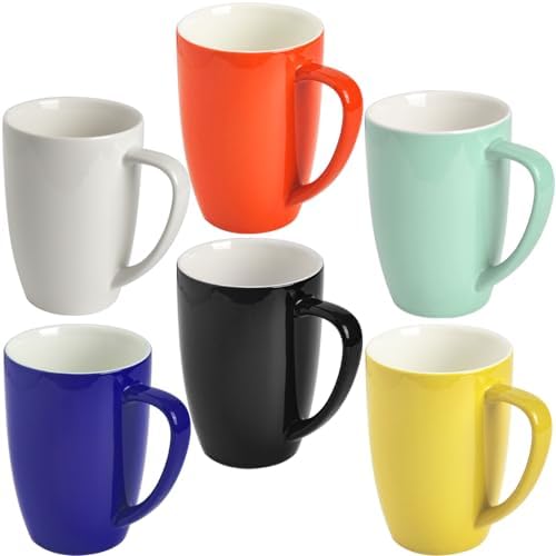 homEdge Porcelain Mug Set, 16 Ounces Cup for Tea, Latte, Mocha, Hot Chocolate, Set of 6, Assorted Color by homEdge