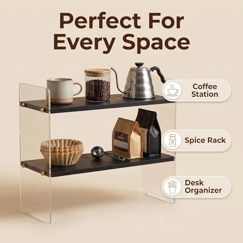 Coffee Station Organizer 2 Tier, Solid Wood Mug Shelffor Coffee Bar,Matcha Station,Tea Storage - Holds Mugs,Beans,Syrup,Cups,Tirrers - Image 5