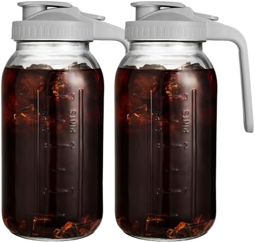 2 Pack 64 oz Glass Pitcher with Lid, Glass Half Gallon Jug for Fridge by DAZHICN