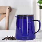 Glass Coffee Pot Server, Clear Tea Pot Coffee Carafe Teapot Restaurant Server Teakettle with Wood Lid for Cafe 500ml (Blue) - Image 3