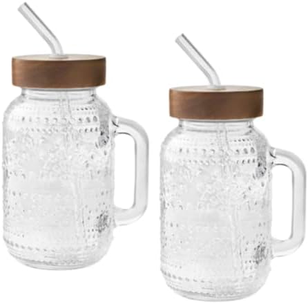 Pioneer Woman Glass Channing 32-Ounce Tumbler with Wood Lid, Clear (2) by Unknown