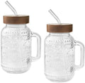 Pioneer Woman Glass Channing 32-Ounce Tumbler with Wood Lid, Clear (2) by Unknown